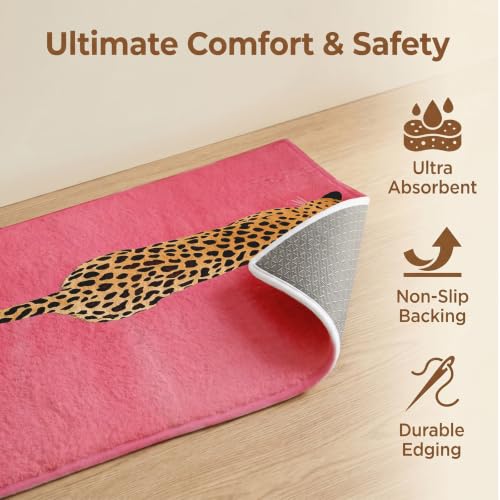 Pink Leopard Bath Mat - Faux Cashmere Non-Slip Bathroom Rug
