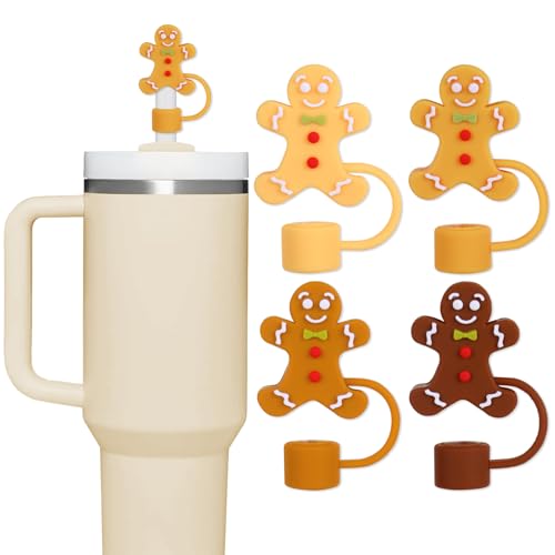 Christmas Gingerbread Man Silicone Straw Covers Pack - Reusable Party Drink Accessories