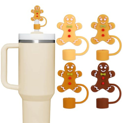 Christmas Gingerbread Man Silicone Straw Covers Pack - Reusable Party Drink Accessories