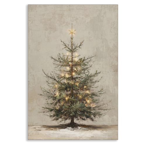 Christmas Pine Tree Canvas Wall Art - Rustic Snowy Fir Tree Print 12x16 Unframed