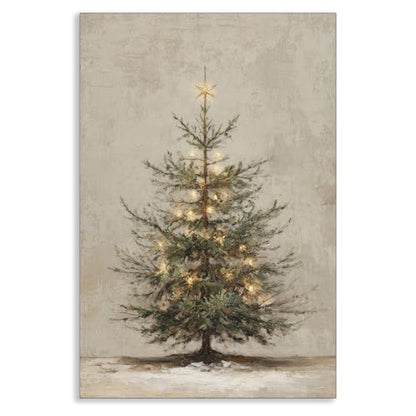 Christmas Pine Tree Canvas Wall Art - Rustic Snowy Fir Tree Print 12x16 Unframed