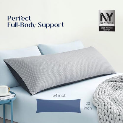 Dream Valley Full Body Pillow for Adults - Dark Grey, Adjustable Loft, Cooling Technology, Memory Foam, 20 x 54 in