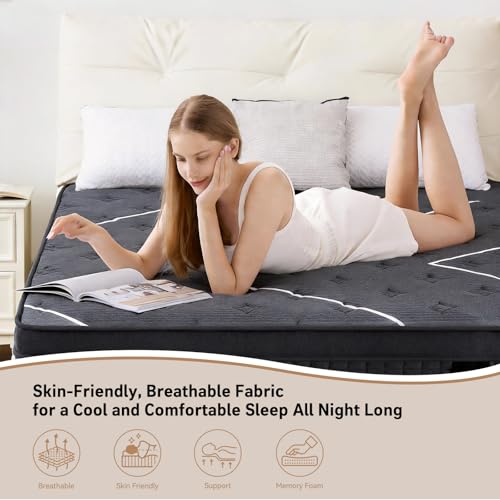 Queen Mattress 10 Inch Hybrid Cooling Gel Memory Foam with Pocket Springs - Medium Firm, Zoned Support, Removable Cover