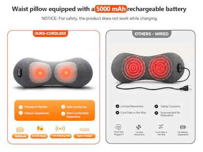 Rechargeable 3-in-1 Back Massager Pillow with Lumbar Support and Cordless Battery