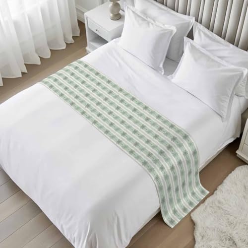 Sage Green Bed Runners for Queen Size Bed - Tropical Botanical Decor with Variation 83x20 inches