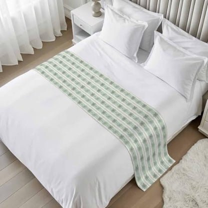 Sage Green Bed Runners for Queen Size Bed - Tropical Botanical Decor with Variation 83x20 inches