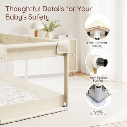 Baby Playpen with Mat Beige 47x47in Safety & Soft Cushioned Toddler Play Area