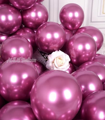 AULE 50Pcs Metallic Hot Pink 5-Inch Latex Balloons - Party Decorations
