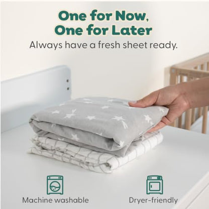 Organic Cotton Pack & Play Sheets - 2 Pack Grey Jersey Mini Crib Sheets for Baby