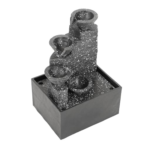 Desktop USB Water Fountain Ornament with LED Lights and Stones - Home Office Decor