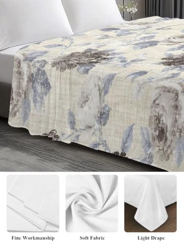 King Size Floral Microfiber Flat Sheet - Gray & White Ombre Bed Sheet, Hotel Luxury