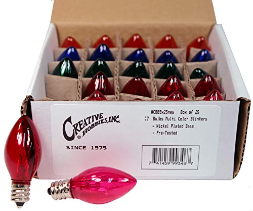 Creative Hobbies Transparent Box of 25 Colored Light Bulbs - Blinking C7 Candelabra Base