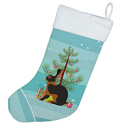 Christmas Stocking with Tan Rabbit Design - 18 Inch Plush Holiday Decor
