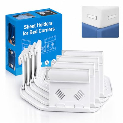 Fitted Bed Sheet Holders with Clear Locks - 4 Pack Mattress Corner Clips