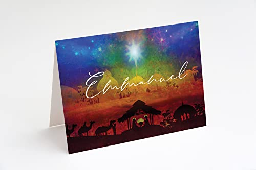Religious Christmas Card Pack of 24 with Scripture and Envelopes - Emmanuel Theme