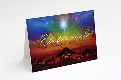 Religious Christmas Card Pack of 24 with Scripture and Envelopes - Emmanuel Theme