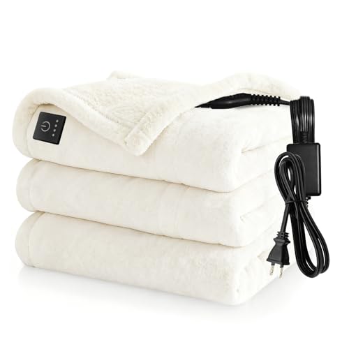 White Heated Throw Blanket 50x60 with Button Controller - Cozy & Soft
