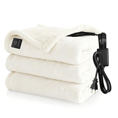 White Heated Throw Blanket 50x60 with Button Controller - Cozy & Soft