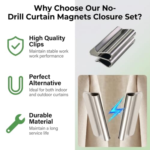 Magnetic Curtain Clips Closure Set for Window Privacy - 12 Pairs