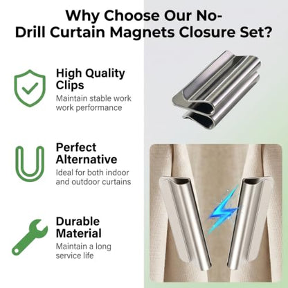 Magnetic Curtain Clips Closure Set for Window Privacy - 12 Pairs