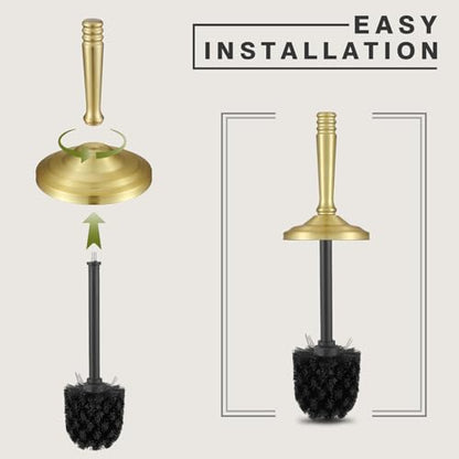 Toilet Brush and Holder Set - Brushed Gold, Splash Resistant Deep Cleaning