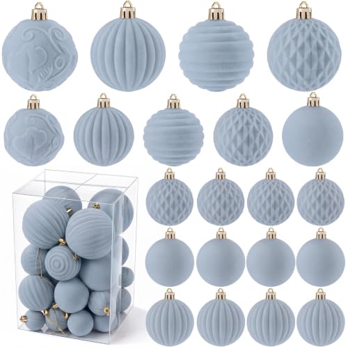 Dusty Blue Velvet Christmas Ball Ornaments Set - 38 Pack Holiday Decor