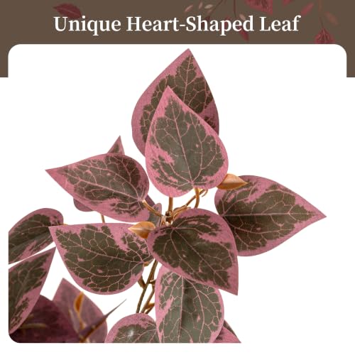 4ft Fall Artificial Tree with Plum Purple Heart-Shaped Leaves and Pot - Porch Decor, Variation of Plum Cimicifuga / 3.9ft