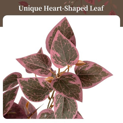 4ft Fall Artificial Tree with Plum Purple Heart-Shaped Leaves and Pot - Porch Decor, Variation of Plum Cimicifuga / 3.9ft