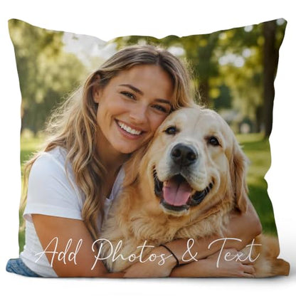 Personalized Pillow Cover with Photo & Text - 16x16 Inch Custom Throw Pillowcase - Pack of 1