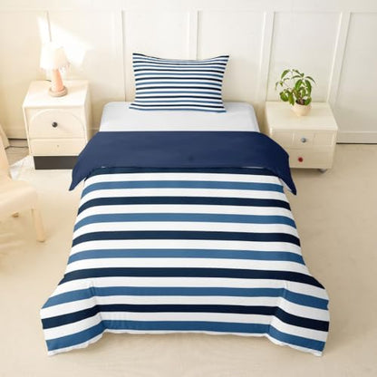 Kids Boys Girls Retro Striped Duvet Cover Twin Size Navy Blue White No Comforter Variation