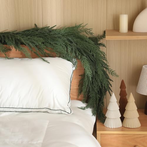 Jutom 9 ft Artificial Christmas Garland with Norfolk and Cypress Mix - Indoor Outdoor Decor