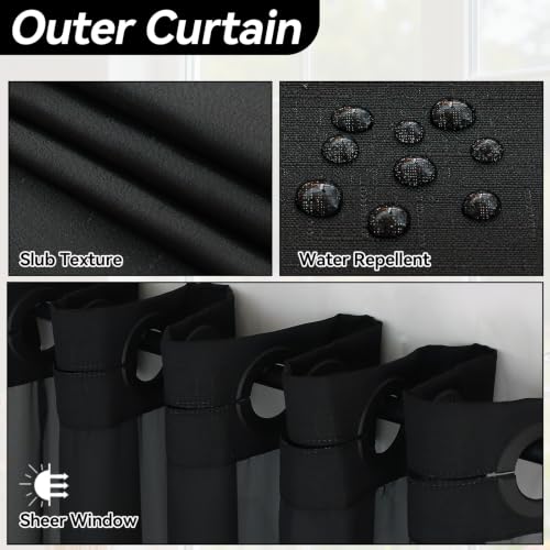 No Hook Black Slub Shower Curtain with Snap-In Liner 72x75 Pack of 1