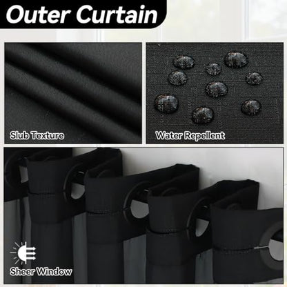 No Hook Black Slub Shower Curtain with Snap-In Liner 72x75 Pack of 1