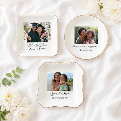 Waved Square Custom Photo Jewelry Dish Ceramic Ring Tray - Graduation Gift