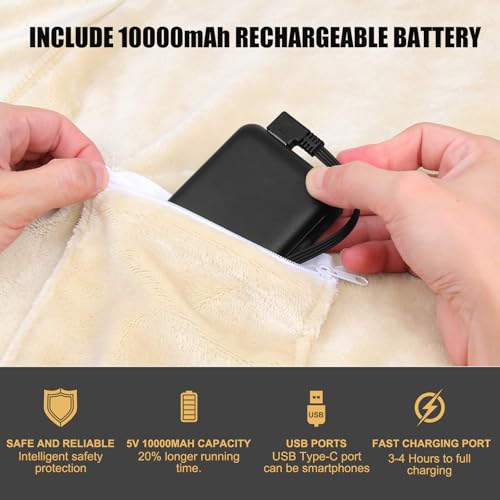 Battery Operated Heated Blanket Poncho Wrap with 3 Heat Levels Portable Cordless Shawl