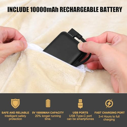 Battery Operated Heated Blanket Poncho Wrap with 3 Heat Levels Portable Cordless Shawl