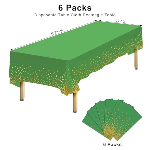 Disposable Green Gold Plastic Tablecloth 54 x 108 Inch - Pack of 6 - Rectangular Party Cover