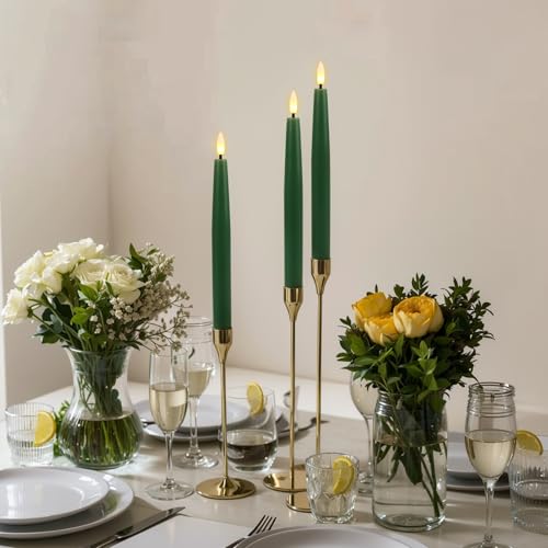 Flameless LED Taper Candles with Remote Timer - Real Wax Look, 9.84 Inches, Christmas Green, Set of 2