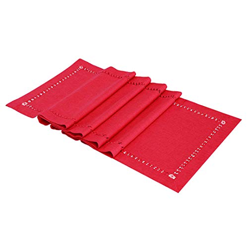 Grelucgo Handmade Hemstitched Christmas Holiday Red Rectangle Table Runner 14 x 72 Inch
