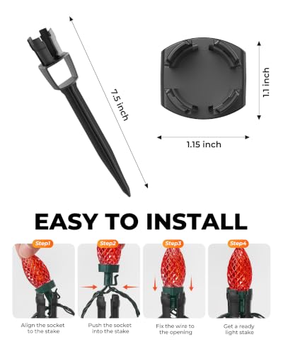 7.5 Inch Christmas Yard Stakes for C7 C9 String Lights - 100 Pack Black