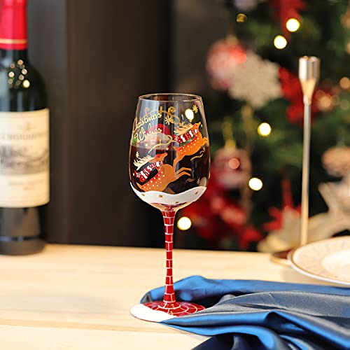 Hand Painted Santa Reindeer Wine Glass - Christmas Gift 15 oz - Variation: Santa Claus & Elk