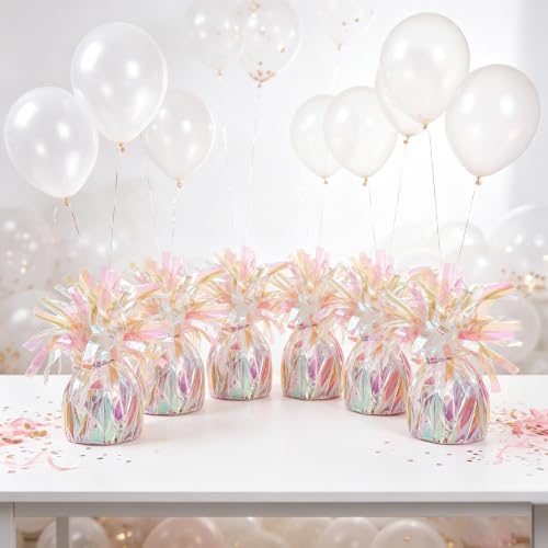 6 Pack Iridescent Metallic Balloon Weights with Curling Ribbon - Party Decorations