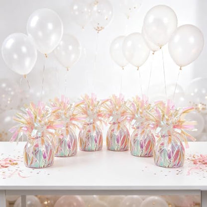 6 Pack Iridescent Metallic Balloon Weights with Curling Ribbon - Party Decorations