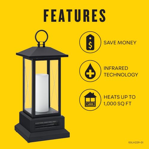 28-Inch Electric Lantern Heater with Remote Control - Black