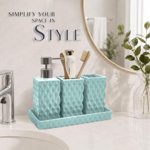 Home Weavers Turquoise 4-Piece Ceramic Bathroom Accessory Set with Lotion Dispenser