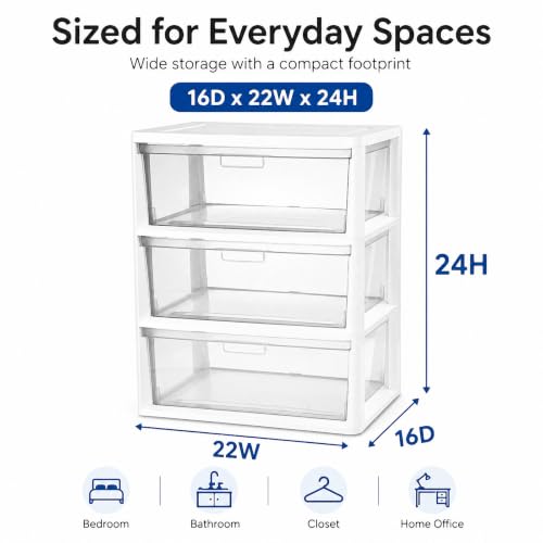 White 3 Drawer Plastic Storage Tower Wide Closet Organizer - Kids Safe