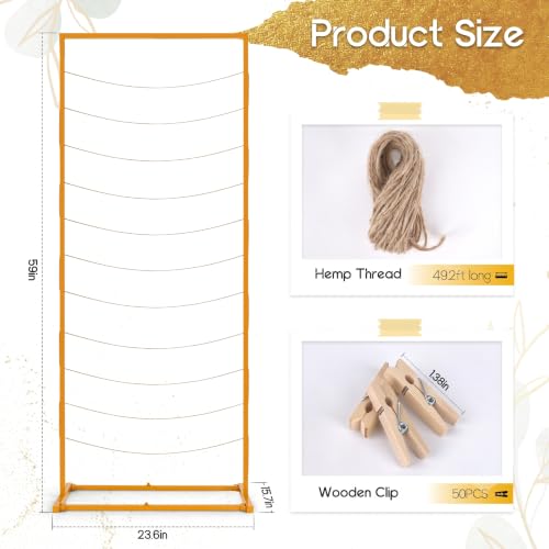 Gold Photo Display Board with Clips & Rope for Graduation & Weddings