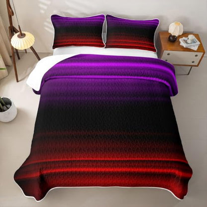 Geometric Red Purple Quilt Set King Size Ombre 3D Print Bedspread with 2 Pillowcases - Ruby Lavender Variation
