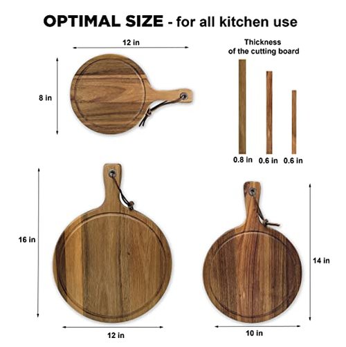 Homwoody Acacia Wood Cutting Boards with handle/Cheese Board-Acacia Cutting Board/Charcuterie Boards-Wood Cutting Board Set/Wooden Chopping Board Set of 3-Kitchen Gadgets