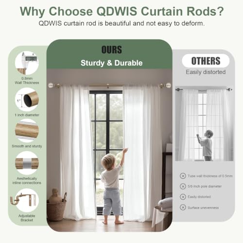 Adjustable Weathered Wood Curtain Rods 72-144 Inch with Decorative Brackets - Hand-Painted Leaf Design